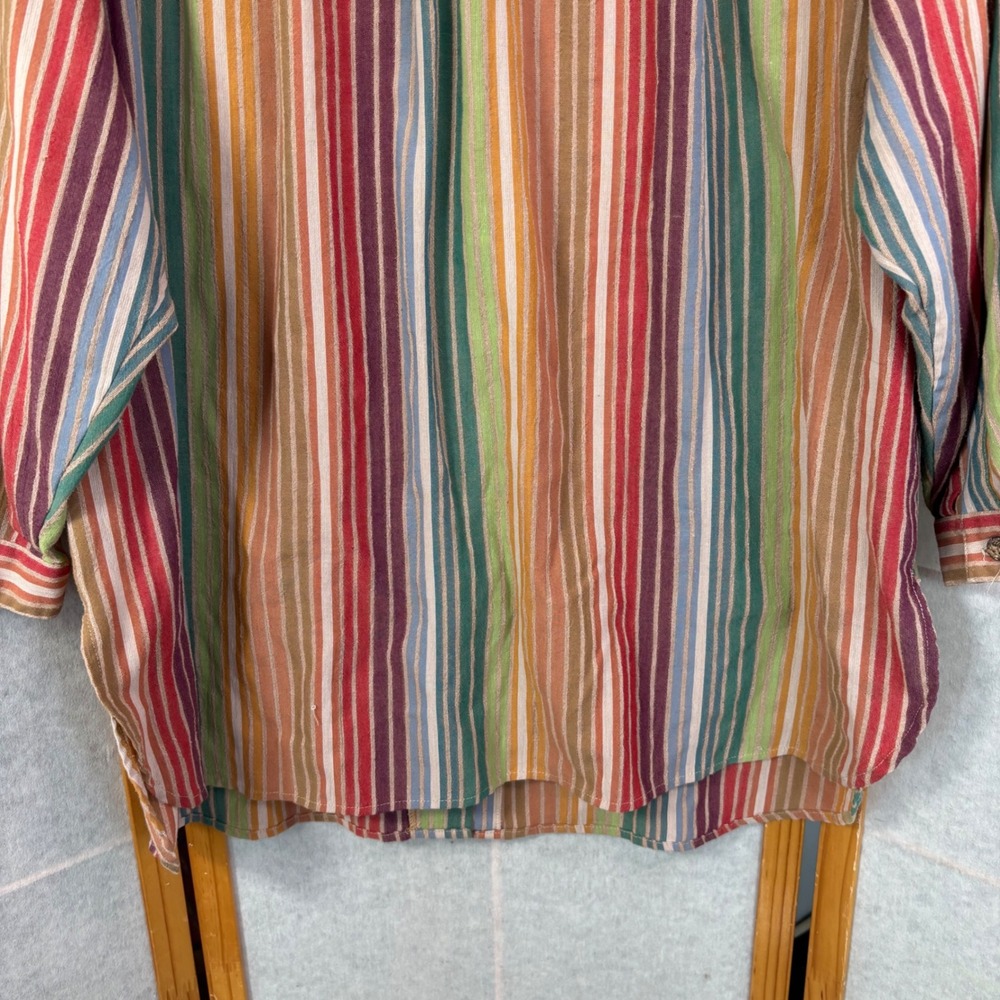 Jacque & KoKo Striped Button Down Shirt 18/20 Multi-Color Linen Stain - Picture 9 of 12
